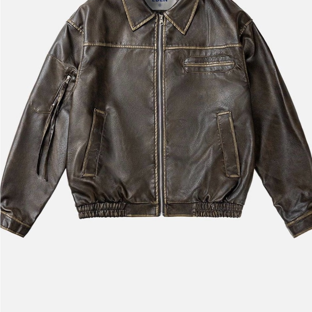 Aelfric Eden Multi Pocket Coffee Brown Faux Leather Cropped Jacket